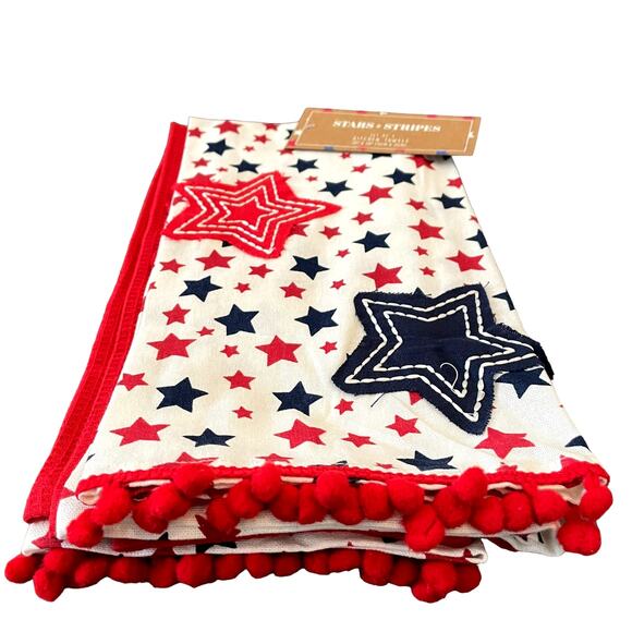 STARS & STRIPES Set of 3 USA Pom Pom 100% Cotton Kitchen Tea Towels 20x28 NEW - Picture 6 of 12